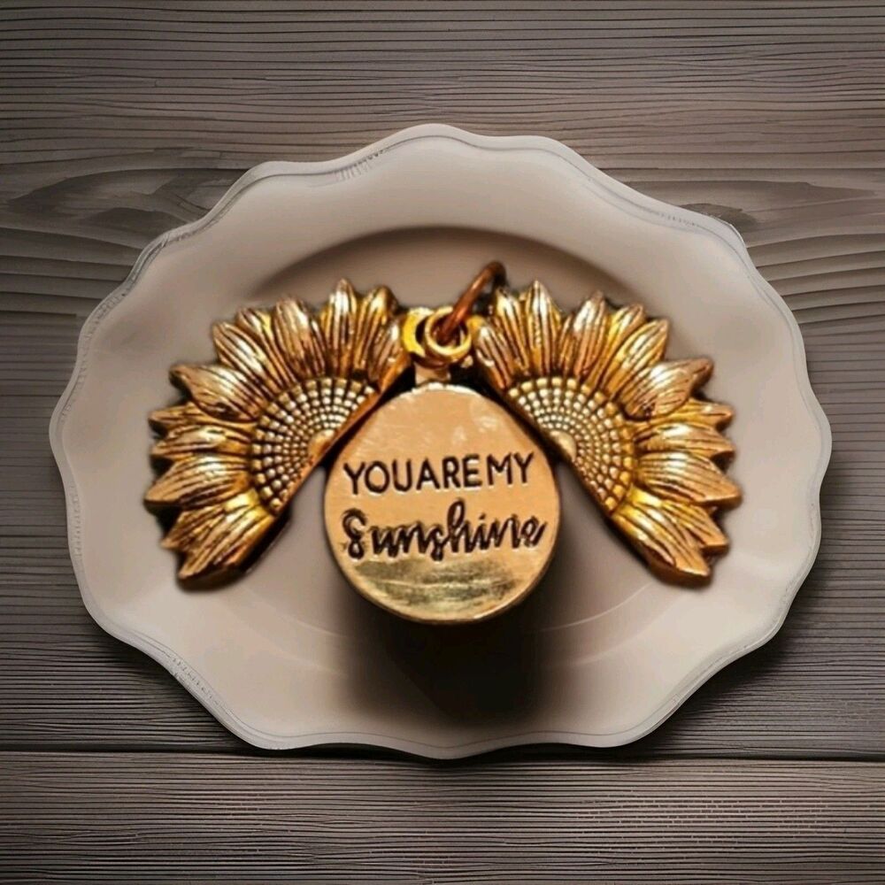 Gold Tone Sunflower Pendant With You Are My Sunshine Hidden Inside - Picture 3 of 4